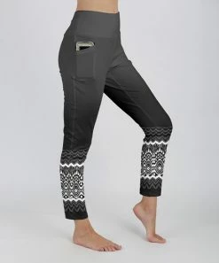 Lily | Black & White Ikat Border High-Waist Pocket Leggings - Women & Plus