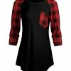 Lily | Black & Red Plaid Raglan Patch Pocket Tunic - Women