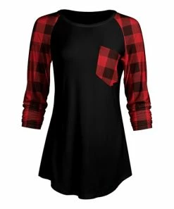 Lily | Black & Red Plaid Raglan Patch Pocket Tunic - Women