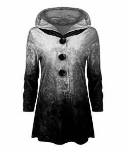 Lily | Black & White Ombré Button-Front Velvet Hooded Tunic - Women