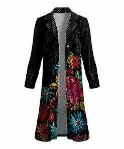 Lily | Black & Pink Floral Velvet Duster - Women
