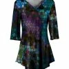 Lily | Purple & Turquoise Mosaic Three-Quarter Sleeve V-Neck Tunic - Women