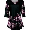 Lily | Green & Pink Floral Three-Quarter Sleeve V-Neck Tunic - Plus