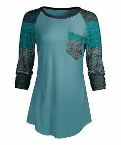 Lily | Turquoise & Teal Melange Stripe Raglan Pocket Tunic - Plus