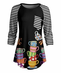 Lily | Black & White Stripe Mug Pocket Raglan Tunic - Women