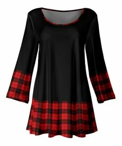 Lily | Black & Red Plaid Bell Sleeve Tunic - Women & Plus