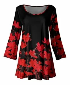 Lily | Black & Red Floral Bell Sleeve Tunic - Women