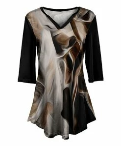 Lily | Black & Cream Abstract Three-Quarter Sleeve V-Neck Tunic - Women & Plus