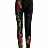 Lily | Black & Red Floral Contrast Velvet Leggings - Plus