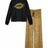 Lily | Black & Gold Leopard Long-Sleeve Top & Lounge Pants - Plus