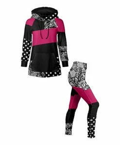 Lily | Black & Pink Polka Dot Color Block Kangaroo-Pocket Hoodie & Leggings - Women & Plus