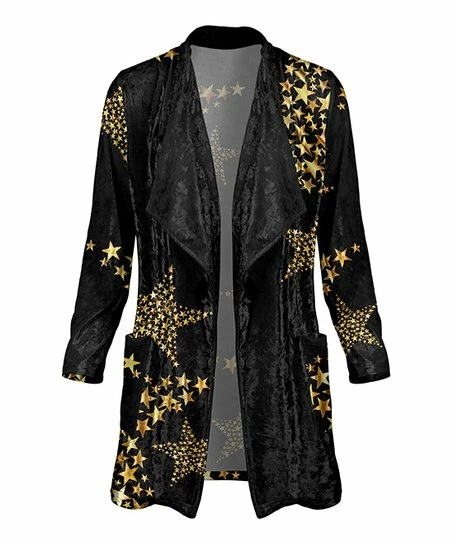Lily | Black & Gold Stars Pocket Velvet Duster - Plus 1 Lily | Black & Gold Stars Pocket Velvet Duster - Plus