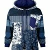Lily | Blue & White Paisley Patch-Pocket Loose-Fit Hoodie - Women & Plus