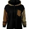 Lily | Black & Orange Stripe & Leopard Patch-Pocket Hoodie - Women