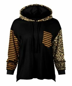 Lily | Black & Orange Stripe & Leopard Patch-Pocket Hoodie - Women