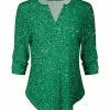Lily | Green & White Sparkle-Print Notch Neck Top - Women & Plus