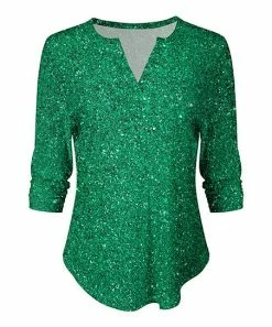 Lily | Green & White Sparkle-Print Notch Neck Top - Women & Plus