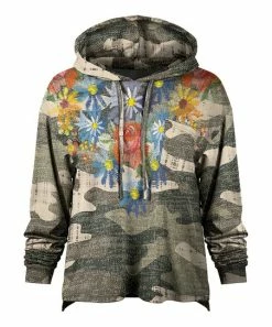 Lily | Olive & Blue Floral Camo Patch-Pocket Loose-Fit Hoodie - Women & Plus