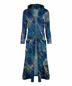 Lily | Blue & Gold Static Pocket Hooded Open Duster - Plus