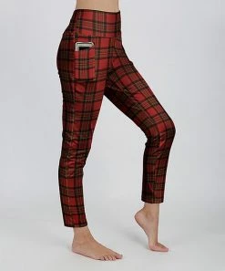 Lily | Red & Black Plaid Side-Pocket Leggings - Women