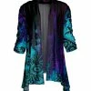 Lily | Aqua & Purple Paisley Shirred-Sleeve Sidetail Open Cardigan - Women
