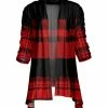 Lily | Black & Red Plaid Shirred-Sleeve Sidetail Open Cardigan - Plus