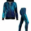 Lily | Blue & Aqua Abstract Zip-Up Hoodie & Side-Stripe Leggings - Plus
