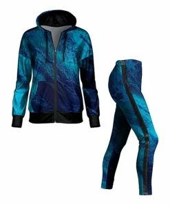 Lily | Blue & Aqua Abstract Zip-Up Hoodie & Side-Stripe Leggings - Plus
