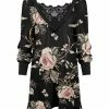 Lily | Black & Pink Rose Lace-Back V-Neck Tunic - Women