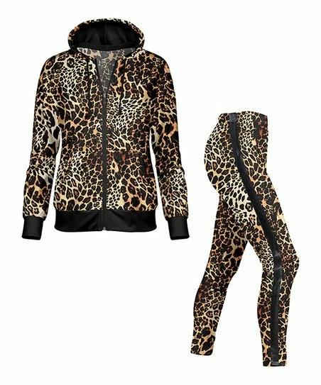 Lily | Brown & Black Leopard Zip-Up Hoodie & Stripe-Side Leggings - Women & Plus 1 Lily | Brown & Black Leopard Zip-Up Hoodie & Stripe-Side Leggings - Women & Plus