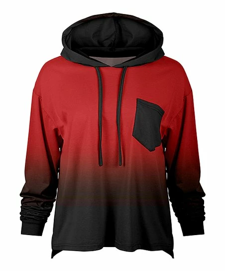 Lily | Red & Black Ombré Chest-Pocket Hoodie - Women 1 Lily | Red & Black Ombré Chest-Pocket Hoodie - Women