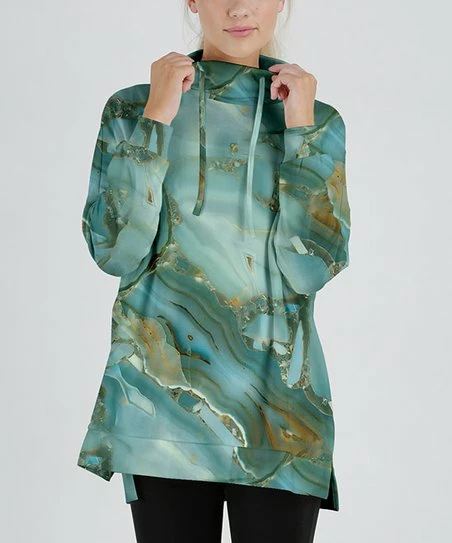 Lily | Blue & Brown Abstract Funnel-Neck Pullover - Plus 1 Lily | Blue & Brown Abstract Funnel-Neck Pullover - Plus