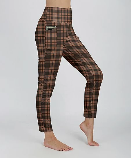 Lily | Brown & Black Plaid Pocket Leggings - Women 1 Lily | Brown & Black Plaid Pocket Leggings - Women