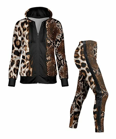 Lily | Brown & Black Leopard & Snakeskin Zip-Up Hoodie & Leggings - Plus 1 Lily | Brown & Black Leopard & Snakeskin Zip-Up Hoodie & Leggings - Plus