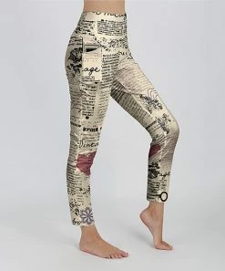 Lily | Beige & Black Newsprint High-Waist Pocket Leggings - Women & Plus