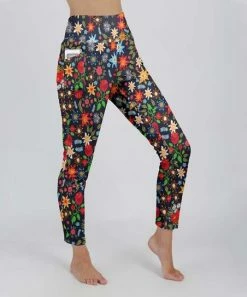 Lily | Black & Red Multicolor Floral High-Waist Pocket Leggings - Women