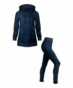 Lily | Navy Blue Marled Kangaroo-Pocket Hoodie & Ruched Leggings - Women