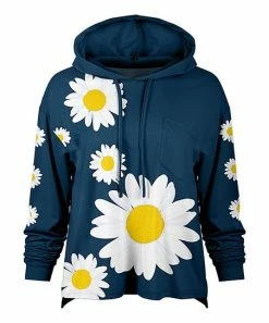 Lily | Navy & White Daisy Loose Fit Patch-Pocket Hoodie - Women & Plus