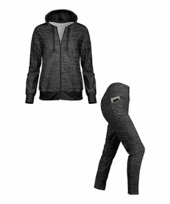 Lily | Black & Gray Heather Zip-Up Hoodie & Side-Pocket Leggings - Women
