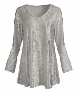 Lily | Silver Velvet V-Neck Tunic - Women