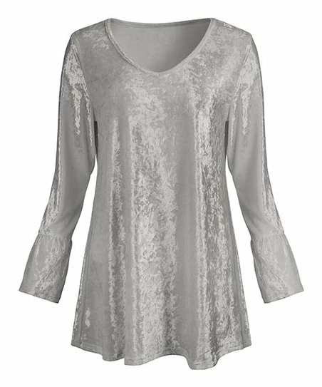Lily | Silver Velvet V-Neck Tunic - Women 1 Lily | Silver Velvet V-Neck Tunic - Women