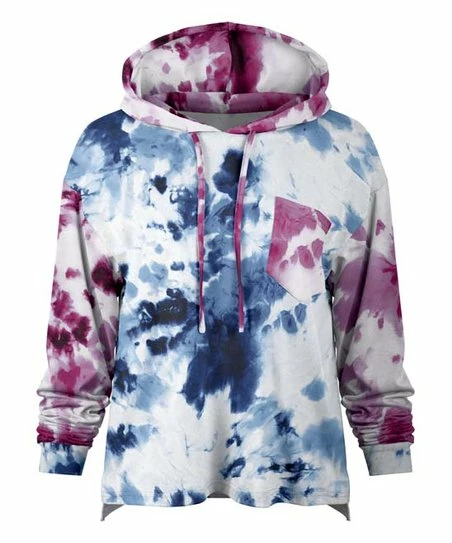 Lily | Navy & Pink Tie-Dye Loose Fit Patch-Pocket Hoodie - Women & Plus 1 Lily | Navy & Pink Tie-Dye Loose Fit Patch-Pocket Hoodie - Women & Plus