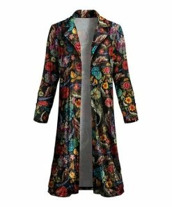 Lily | Black Vintage-Floral Velvet Button-Up Duster - Women & Plus
