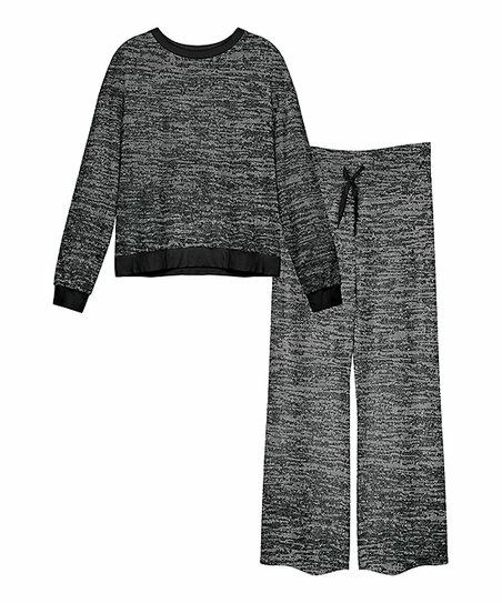 Lily | Black & Gray Marled Sweatshirt & Drawstring Lounge Pants - Women & Plus 1 Lily | Black & Gray Marled Sweatshirt & Drawstring Lounge Pants - Women & Plus