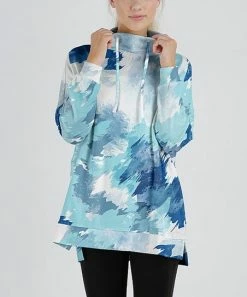 Lily | White & Blue Abstract Cowl Neck Pullover - Plus