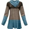 Lily | Blue & Brown Color Block Button-Accent Cowl Neck Tunic - Women