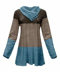 Lily | Blue & Brown Color Block Button-Accent Cowl Neck Tunic - Women
