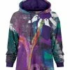 Lily | Purple & Blue Painted-Daisy Loose Fit Pocket Hoodie - Women & Plus