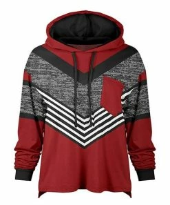Lily | Red & Black Color-Block Stripe Loose Fit Pocket Hoodie - Women & Plus