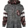 Lily | Pink & Gray Melange Floral Stripe Loose Fit Pocket Hoodie - Women & Plus
